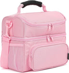 FlowFly Double Layer Cooler Insulated Lunch Bag Adult Lunch Box Large Tote Bag for Men, Women, With Adjustable Strap,Front Pocket and Dual Large Mesh Side Pockets