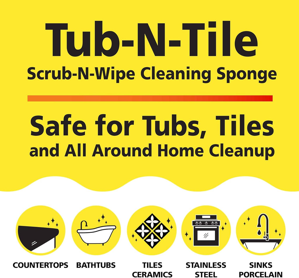 Tub-N-Tile by Tuff-Scrub, Large, 6-Pack, Microfiber, Scrub-N-Wipe Pad, Multi-Surface, Non-Scratch, Dual-Sided, Scrubber for Tubs, Tiles, Sinks – Machine Washable, Durable Kitchen Sponge
