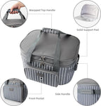 Fun Elements Double Layer Slow Cooker Carrier Bag for 6-8 Quart Oval Crock-Pot, Insulated Crock Pot Travel Bag with Support Pad and Adjustable Straps, Top Zip Compartment and Front Pocket for Utensils