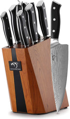 NANFANG BROTHERS Knife Sets for Kitchen with Block, Damasucs Kitchen Knife Sets 9 Pieces with Ergonomic Triple Rivet Handle, Kitchen Knives for Chopping, Slicing, Dicing & Cutting