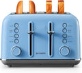 BUYDEEM DT640 4-Slice Toaster, Extra Wide Slots, Retro Stainless Steel with High Lift Lever, Bagel and Muffin Function, Removal Crumb Tray, 7-Shade Settings,Blue