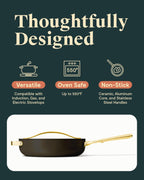 Caraway Nonstick Ceramic Sauté Pan with Lid (4.5 qt, 11.8") - Non Toxic, PTFE & PFOA Free - Oven Safe & Compatible with All Stovetops (Gas, Electric & Induction) - Black
