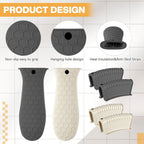 Patelai 8 Pcs Silicone Pot Holders Cast Iron Handle Cover Heat Resistant Pot Handle Covers Potholder Non Slip Reusable Pan Sleeve for Frying Pan Kitchen Supplies (Black,Gray,Light Gray,Khaki)