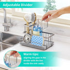 HapiRm Sink Caddy Sponge Holder - Kitchen Sink Organizer with Instant Drying Stone and Brush Holder, Stainless Steel Sponge Caddy for Kitchen Countertop - Brushed Nickel
