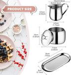 Creamer and Sugar Bowl Set Stainless Steel Latte Milk Cup Cream Jug and Sugar Bowl with Lid Spoon Tray for Coffee Serving Set Frothing Milk