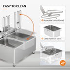 ROVSUN 36QT Electric Deep Fryer 240V, 6600W Dual Tank Commercial Deep Fryer w/ 60-Min Timer Overheat Protection Adjustable Feet, Temp Control & Baskets, Stainless Steel Countertop Fryer for Restaurant