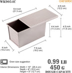 CHEFMADE Pullman Loaf Pan with Lid, 1Lb Dough Capacity Non-Stick Rectangle Corrugated Toast Box for Oven Baking 4.2" x 7.7"x 4.4"(Champagne Gold)