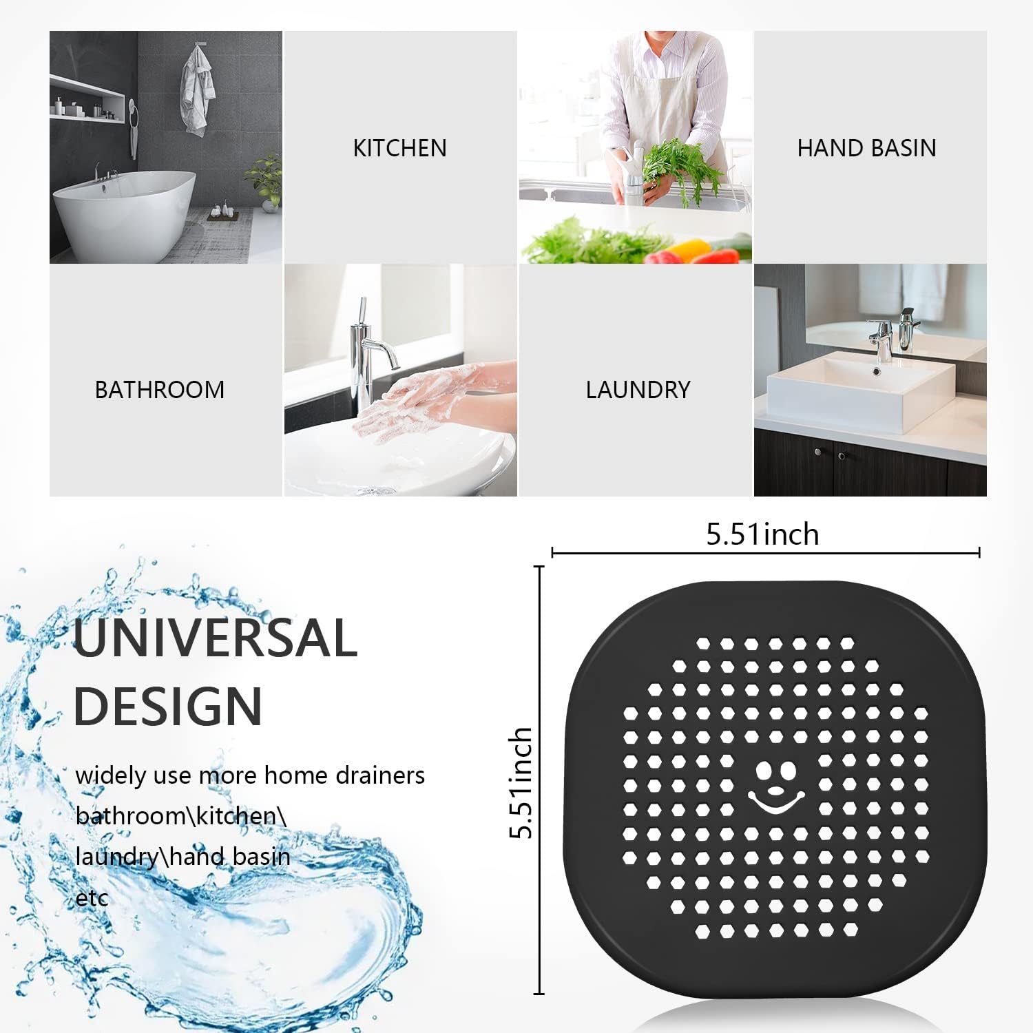 2 Pack Drain Cover Hair Catcher Drain Plug Hair Stopper Drain Protector for Shower Bathroom Accessories Bathtub Deep Grey