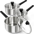 MICHELANGELO Stainless Steel Sauce Pan with Lid 1QT & 2QT & 3QT, TriPly Stainless Steel Saucepans with Straight Bakelite Handle & Square Lid Knob, Nonstick Sauce Pans Set, Induction Compatible
