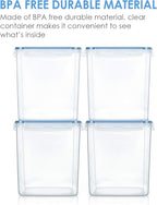 Vtopmart Food Storage Containers 2.5L / 84.5oz, 4 Pieces BPA Free Plastic Airtight Canister for Flour, Sugar, Baking Supplies, with 4 Measuring Cups and 24 Labels, Blue