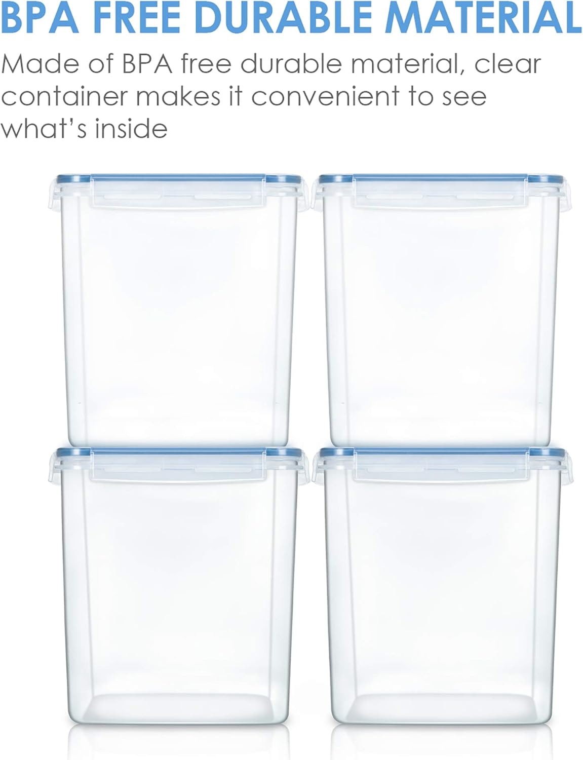 Vtopmart Food Storage Containers 2.5L / 84.5oz, 4 Pieces BPA Free Plastic Airtight Canister for Flour, Sugar, Baking Supplies, with 4 Measuring Cups and 24 Labels, Blue