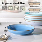 Y YHY 8.5'' Pasta Bowls Set of 6, 30 oz Ceramic Shallow Salad Bowls, Large Serving Soup Bowls Pasta Plates, Microwave & Dishwasher Safe Dinnerware Valentine's Day Gift, Gradient Blue