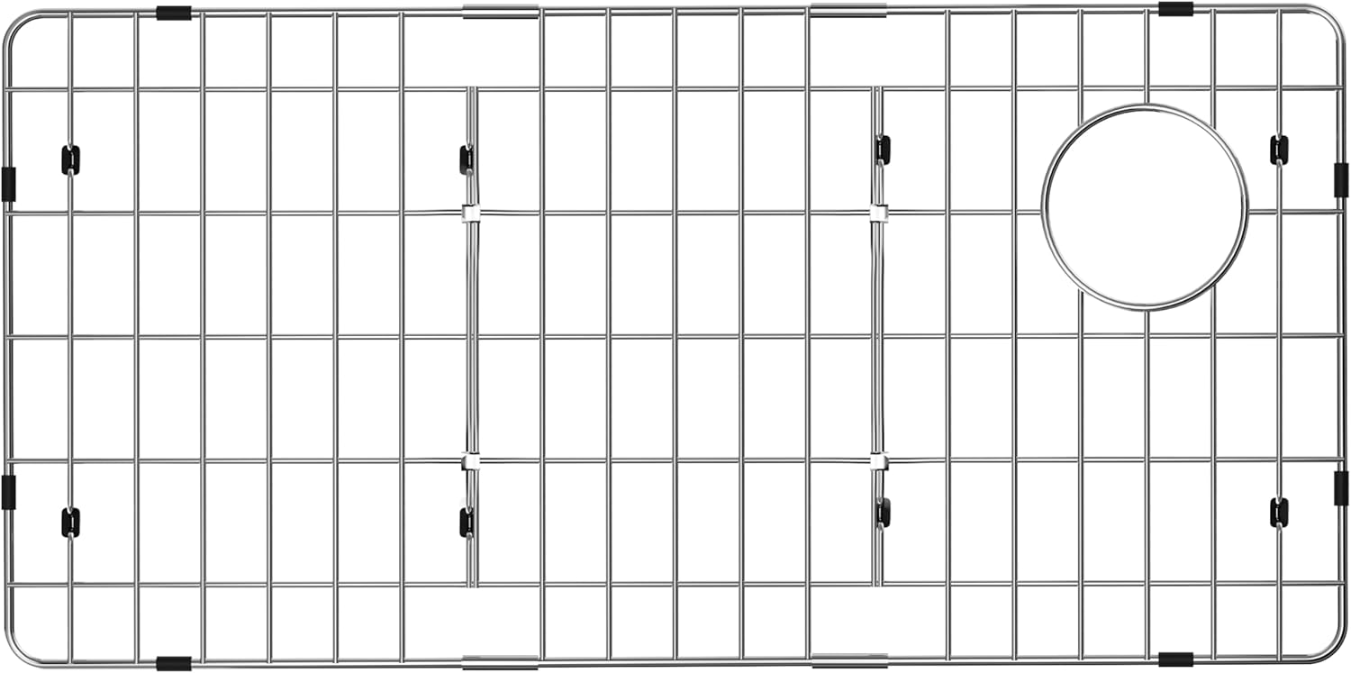 iPEGTOP Sink Bottom Grid, 3-Piece Stainless Steel Sink Protector 28-1/4" x 14-1/4" Side Drain Hole, Sink Grate for Bottom of Kitchen Sink Single Sink Bowl with Sink Hole Cover
