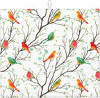 Birds on Tree Dish Drying Mat for Kitchen Counter Washable Absorbent Reversible Microfiber Cute Birds Drying Pad Kitchen Accessories 16x18 Inch