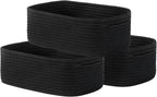 Small Woven Basket, 12 x 8 x 4.5 Inches, Storage Basket for Organizing, Cute Small Rope Shelf Closet Cube Storage Bins Baskets for Shelves, Dog Toy Gift Baskets Empty, 3 Packs, Black