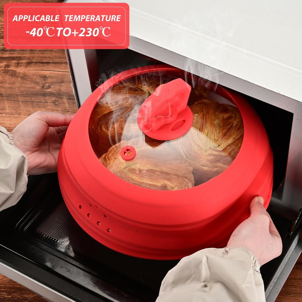 Microwave Splatter Cover Vented Glass Splatter Guard Lid with Collapsible Silicone for Food as Pot Cover 11.8 inch Large Plate for 6 7 8 9 10 11 inch Plate Bowl