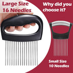 JAYVAR Extra-Large Onion Holder for Slicing, Onion Cutter Vegetable Chopper, Extra-Large Tomato Slicer with 16 Long Needles, Stainless Steel Tomato Potato Slicer, Meat Tenderizer, Food Slicing Guide