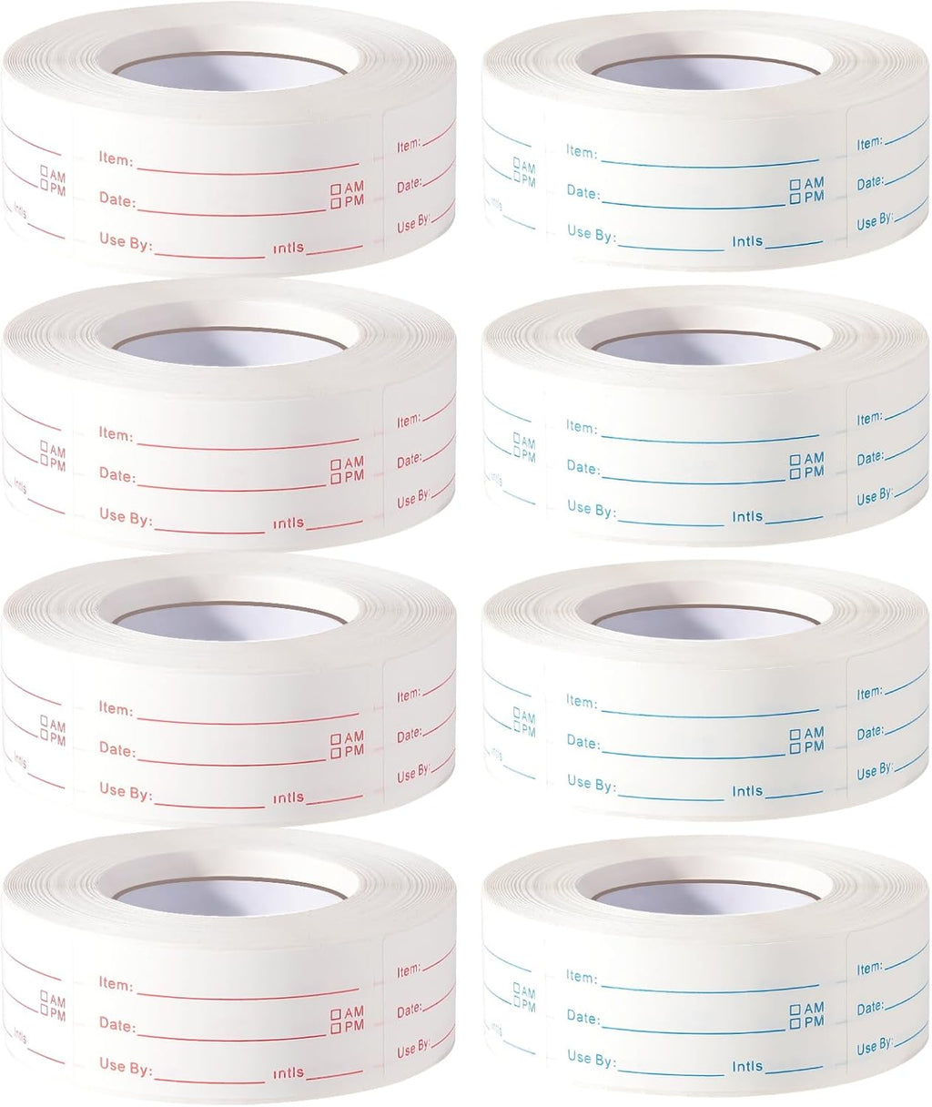 8 Rolls 4000 Pieces Removable Food Labels, 1 x 2 Inch Date Stickers for Freezer, Refrigerator Food Containers - Easy to Write On