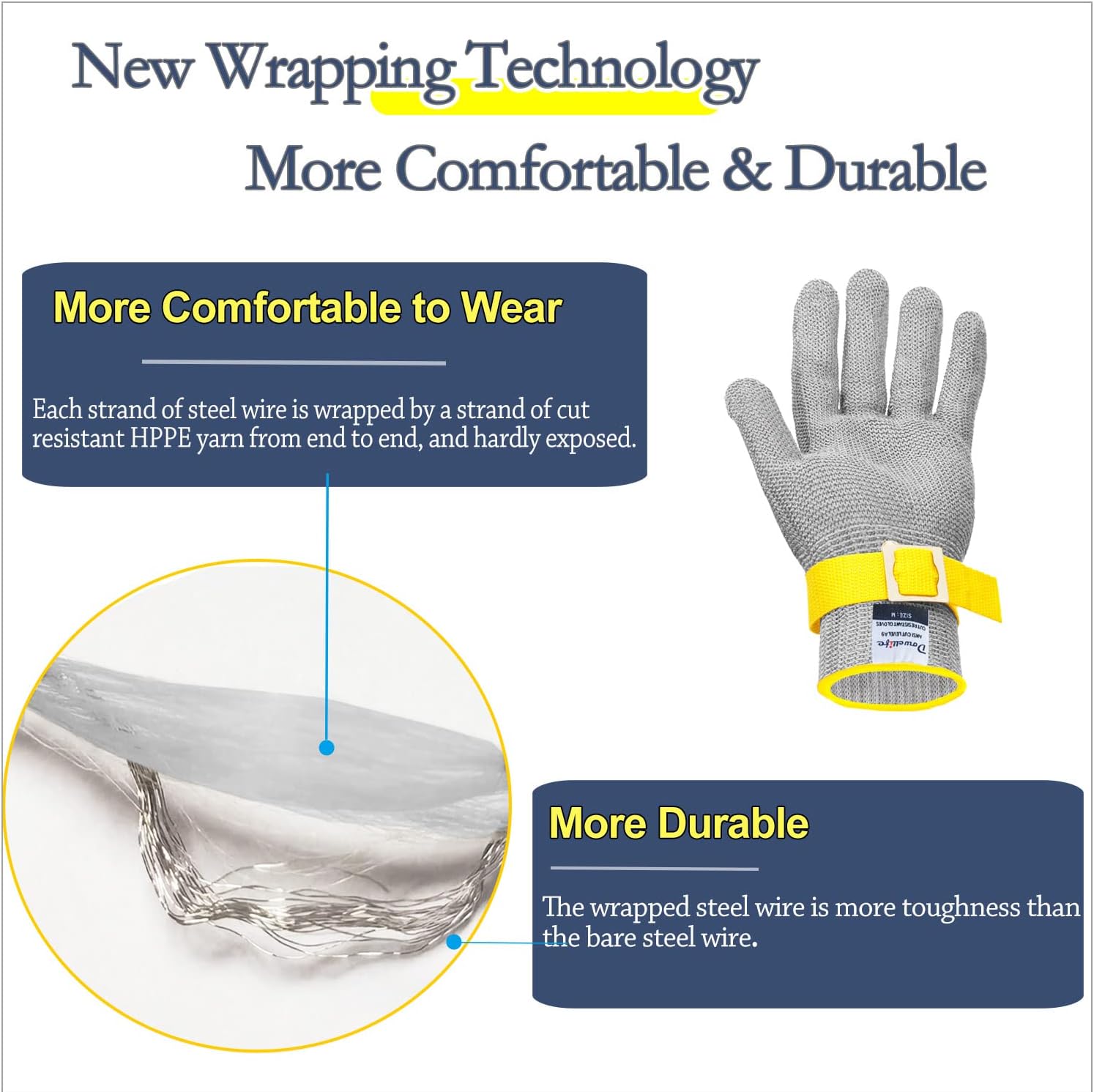 Dowellife Comfortable Level 9 Cut Resistant Glove Food Grade, Mesh Metal Kithcen Glove for Chef Oyster Shucking Mandoline Knife Butcher Meat Cutting