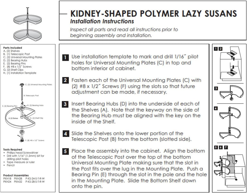 KV Lazy Susan Kidney Shaped 2 Polymer Shelves 24" (Set) White
