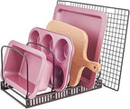 Toplife 10+ Bakeware Organizer Rack for Kitchen Bakeware, Cookware, Dinnerware, Cutting Boards, Plates, Pot and Pan Lids (Brown)