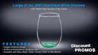 DISCOUNT PROMOS 10 ARC Stemless Wine Glasses Set, 21 oz. - Chardonnay, Cabernet, Merlot, Sauvignon - Green