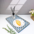 Spsyrine White Serving Tray, Plastic Marbling Tray for Coffee Table, Stylish Rectangular Decorative Tray with Handles, Ottoman Tray for Living Room, Bathroom, 15.6” X 10.2"
