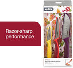 Zyliss 3 Piece Mini Santoku Knife Set with Sheath Covers, Stainless Steel/Pur...