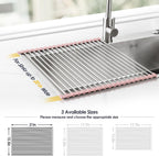 Tomorotec 21" x 15.5" Roll Up Dish Drying Rack Over Sink Drying Rack Sink Cover Kitchen Sink Accessories Gadget Multipurpose Organizer Foldable Stainless Steel Drainer
