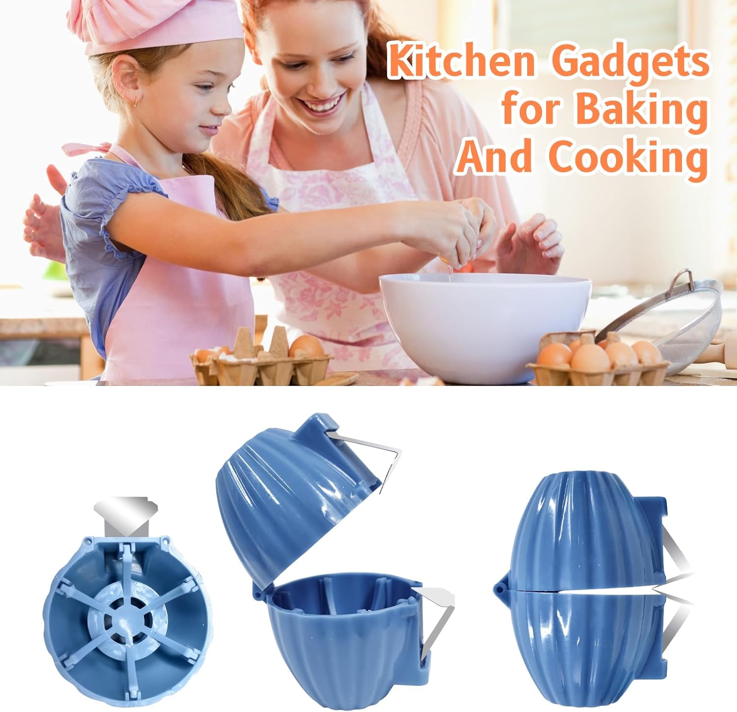 2pcs Egg Shell Opener for Hard Boiled Eggs Stainless Steel Egg Peeler Tool Easy Egg Cracker Tool for Raw Eggs, Egg Slicer for Raw Eggs Kitchen Gadgets for Baking（Blue）