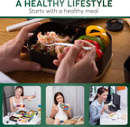 Umami Bento Box Adult All-in-1 w/ 4 Utensils, 100% Leakproof, Dishwasher & Microwave Safe Lunch Containers for Adults w/ 4 Compartments, Black, 34 oz