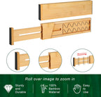 FJO 4 Pack Adjustable Bamboo Drawer Dividers - 12.5" - 21.7" Expandable Drawer Separators for Kitchen, Utensils, Clothes, Bedroom, Dresser, Bathroom (Beige)