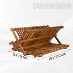 Utoplike Large Teak Dish Drying Rack, Wooden 3 Tier Collapsible Dish Draine for Countertop, Kitchen Organizer for Pasta Plates, Cups