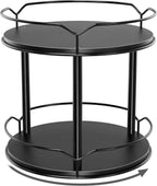 Lazy Susan Organizer 2 Tier - 9.2" Turntable Spice Rack for Table Top, Wooden Rotating Lazy Susan for Cabinet Pantry Kitchen Countertop Dining Table Cupboard Bathroom Vanity Storage(Black)