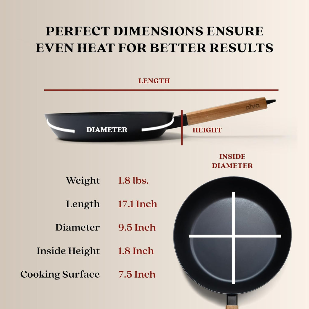 Alva Forest 9.5" Carbon Steel Frying Pan Pre-Seasoned, Lightweight Chef-Grade Skillet, Stay-Cool Acacia Handle, Natural Nonstick, Induction & All-Stove Compatible – Professional Restaurant Quality