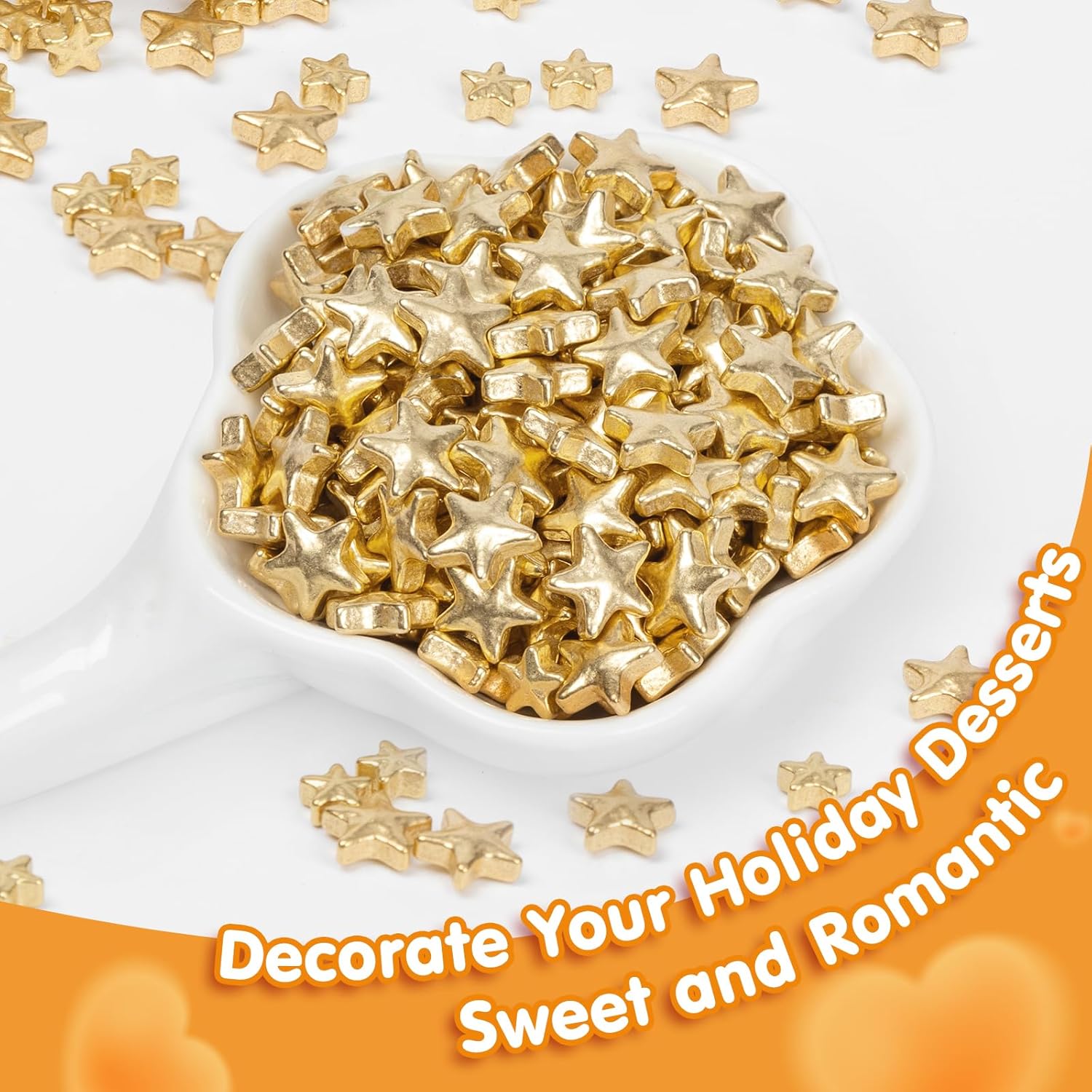 Edible Gold Star Sugar Sprinkles, Mix Size, Candy Star Sprinkle for Cake Decorations and Cupcake Toppers, Ice Cream, Wedding Party Valentines Christmas Supplies 130g/4.58ounce