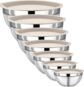 Mixing Bowls with Lids Set - 7 Piece Khaki Nesting Stainless Steel Mixing Bowls for Kitchen, Sizes 4.5, 4, 3.5, 2.1, 1.5, 1.1, 0.7 Qt for Baking, Cooking and Serving, Dishwasher Safe