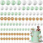 108 Pcs Balls Cake Topper DIY Cupcake Insert Foam Balloons for Cake Baking Wedding Anniversary Birthday Decoration(White, Green, Gold,Multi Sizes)