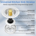 Upgraded 3 in 1 Kitchen Sink Drain Strainer - Stainless Steel Sink Stopper, Anti-Clogging Sink Food Catcher Basket, Fast Drainage Odor Filter Sink Plug(golden-2pcs)