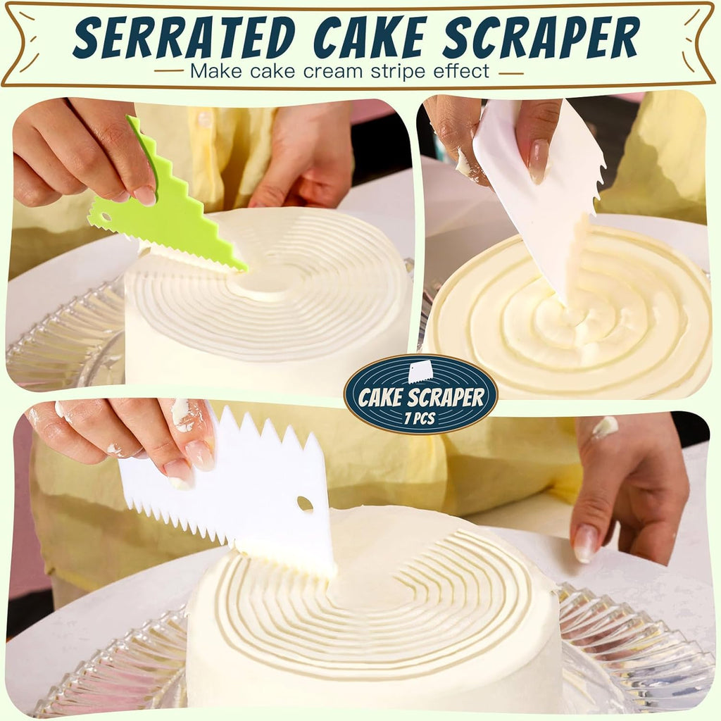 Teenitor 7 Pcs Cake Scraper, Bench Scraper Dough Scraper Cake Smoother Bowl Scraper Cake Cutter Cake Decorating Kit
