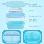 Bento Box Adult Lunch Box with Hidden-Handle, Leak-Proof Lunch Containers for Adults & kids, 2-Layer 5-Compartment 6 Cup with Utensils, Blue