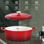 7 Quart Oval Dutch Oven with Lid, Leonyo 7QT Enameled Oval Cast Iron Dutch Oven for Sourdough Bread Breaking, Heavy Duty Cookware for Braising, Stews, Roasting, Red