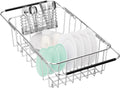 Dish Drainer Rack in Sink Adjustable, Expandable 304 Stainless Steel Metal Dish Drying Rack Organizer with Stainless Steel Utensil Holder Over Inside Sink Counter, Rustproof