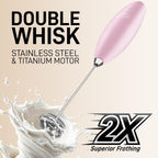 Zulay Kitchen Powerful Double Whisk Milk Frother Handheld - Foam Maker With Stand - Whisk Drink Mixer for Coffee, Mini Foamer for Latte, Matcha, Frappe, Hot Chocolate & Cappuccino - Pink