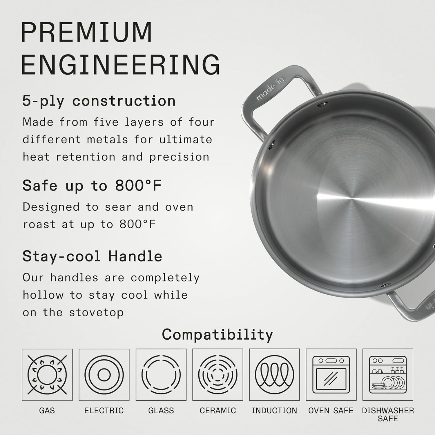 Made In Cookware - 6 Quart Stainless Steel Stock Pot With Lid - 5 Ply Stainless Clad - Professional Cookware - Crafted in Italy - Induction Compatible