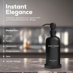 Black Glass Dish Soap Dispenser for Kitchen Sink by Brighter Barns - Modern Kitchen Soap Dispenser Set with Tray and Stainless Steel Pump - Modern Decor for Vacation Rental, Restaurants, Gifts (Black)