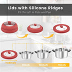 Microwave Splatter Cover, Vented Silicone and Glass Cover Splatter Guard Lid, Food Collapsible Plate Cover Lid with Easy Grip Handle. (Red, 11.8 inch)