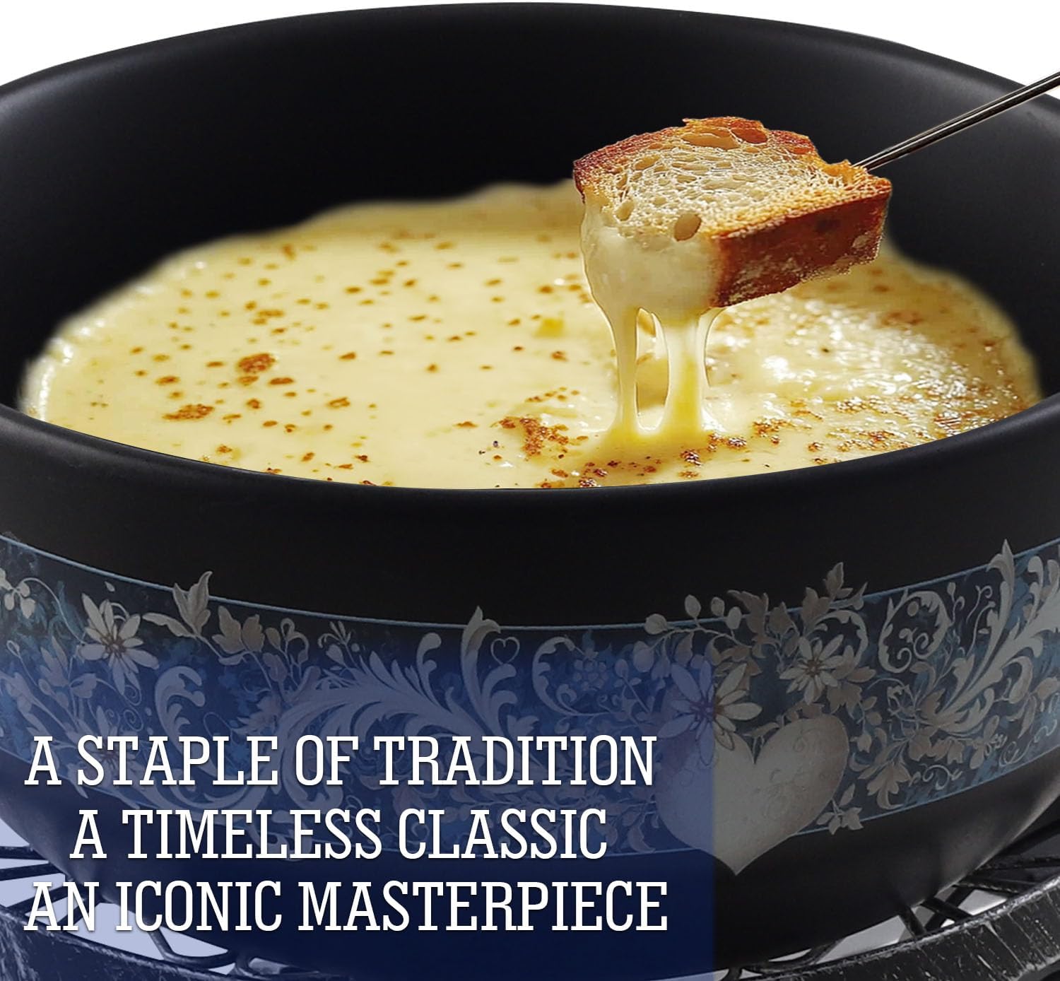 Artestia Swiss Fondue Set for Party - 2L Large Capacity Cheese Fondue Pot Melting Chocolate, Ceramic Fondue Pot, 6 Fondue Forks, Christmas, Wedding Gifts (Enchantment)