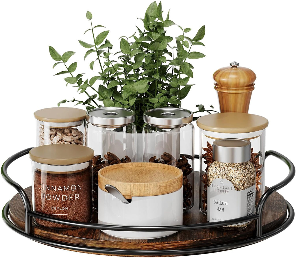 LAMU Lazy Susan Organizer, 9'' Lazy Susan Turntable for Cabinet, Table Top, Kitchen, Countertop, Bathroom, Pantry, Spice Organization, Wooden,1 Pack