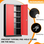 INTERGREAT Storage Cabinet, 72” Steel Locking Closet with Doors and 4 Adjustable Shelves, Tool Unit for Home Office, Garage & Tall Lockable File Cabinet, Black Red.